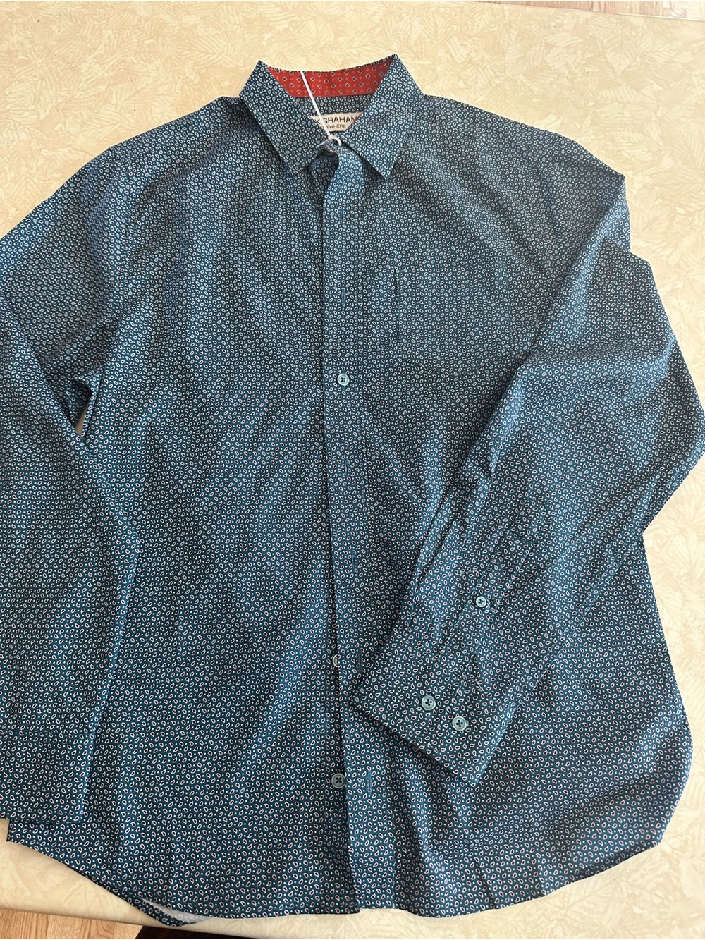 Men's Long-Sleeve Blue Micro-Pattern Dress Shirt